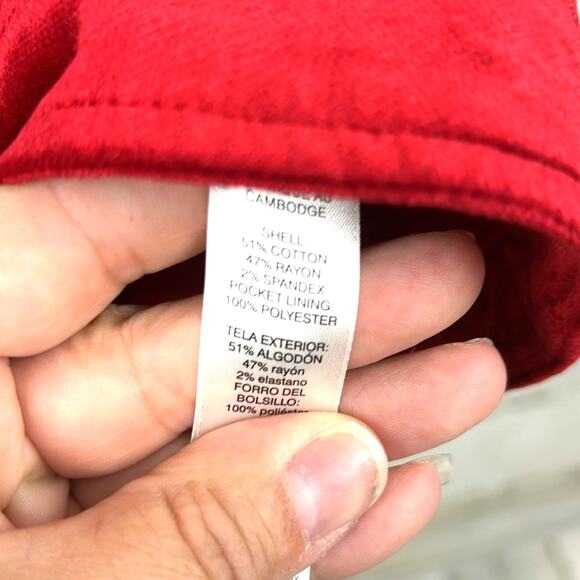 Chico’s Women’s M Red Cotton Velvet Long Sleeve Button Front Holiday Jacket Coat - Picture 7 of 8